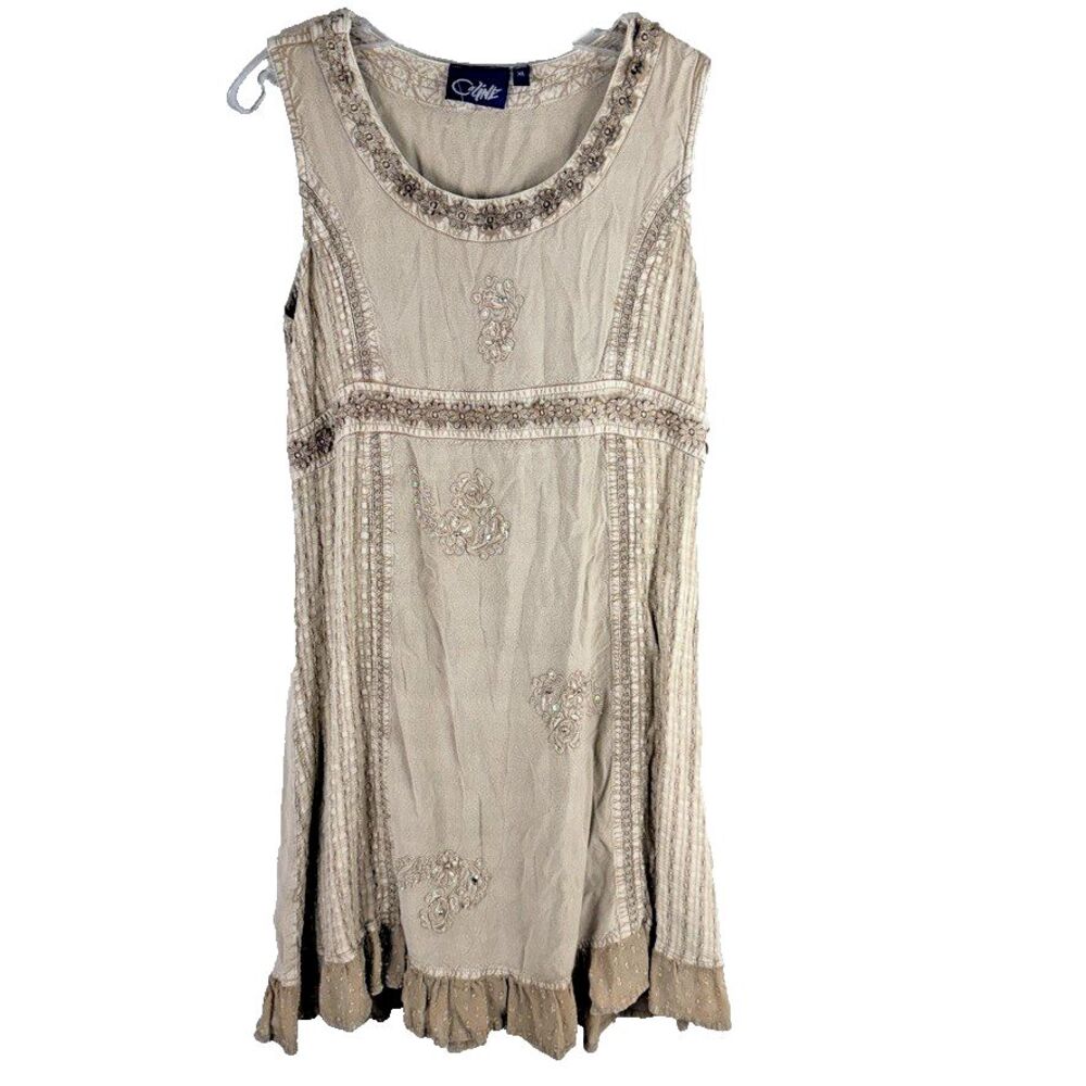Y2K XL Forest Fairy Grunge Embroidered Sleeveless Dress Indie Boho 90's Teacher
